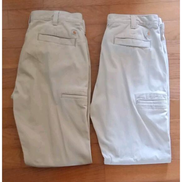 2 Carhartt Pants Men's 36x34 Measured 36x33 Khaki Relaxed 100095-285 Workwear - Picture 1 of 11